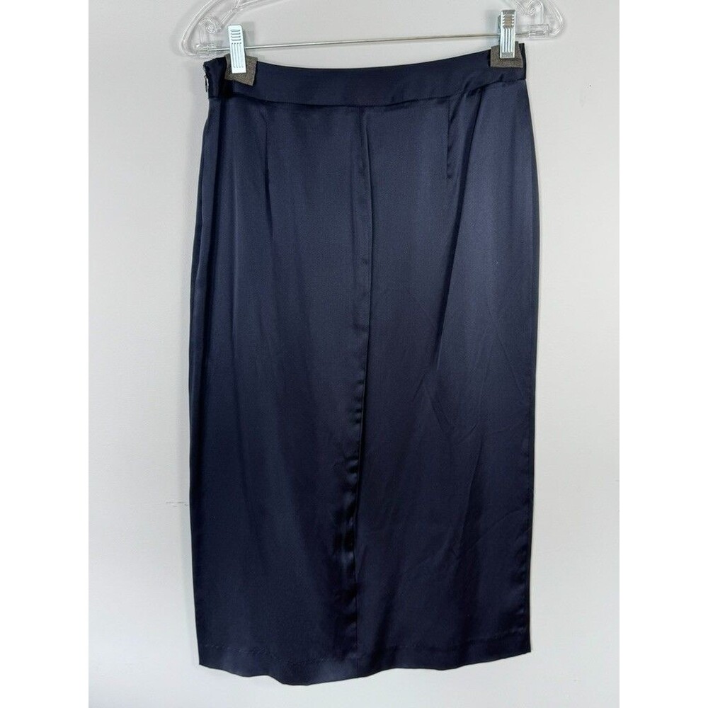 NEW TWP Blue Silk Satin Midi Pencil Skirt Slit 4 Old Money Quiet Luxury Capsule - Picture 5 of 7